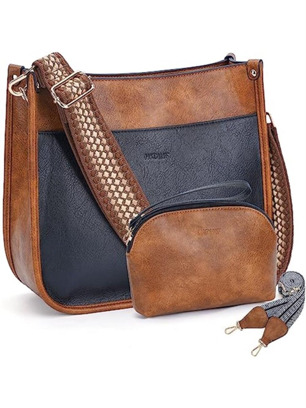 Women's 2PCS Set Leather Hobo Handbag Wallet Set Crossbody Bag Purse
